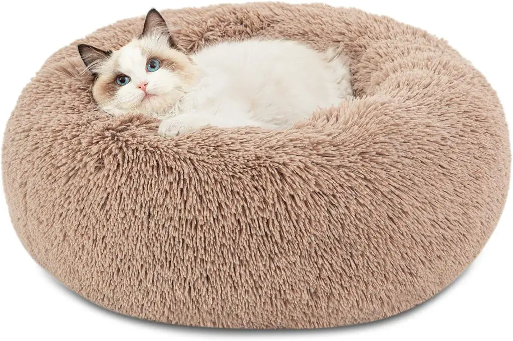 calming donut shaped fur cat bed on sale for prime day