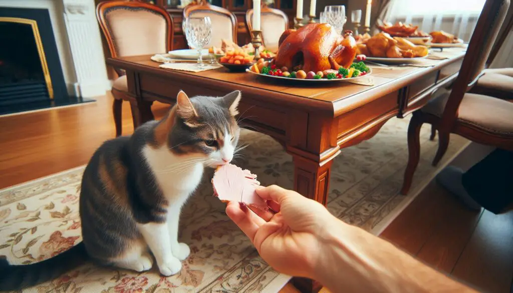 Sharing Thanksgiving turkey with your cat