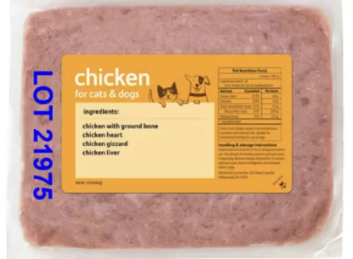 viva raw chicken for cats & dogs, lot number 21975 is recalled